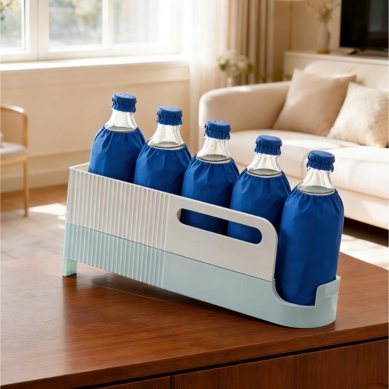Innovative Drink Bottle Rack Beverages Dispenser For Refrigerator And Countertop Featuring Smooth Slide Out Mechanism