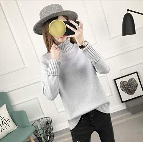 Qian Qian Knit High Loose Pullover Bottle Solid Long Loose Beautiful Women's Sweater, Neck, Turtleneck, Fit, Top, Slimming, Neck, Color, Sleeves,