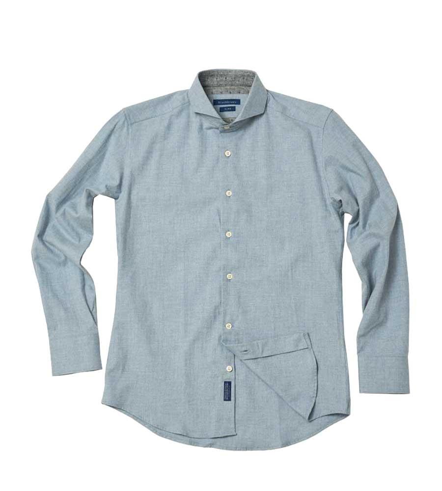 Black Brown Melange Brushed Cotton Shirt [Blue] Blue/S