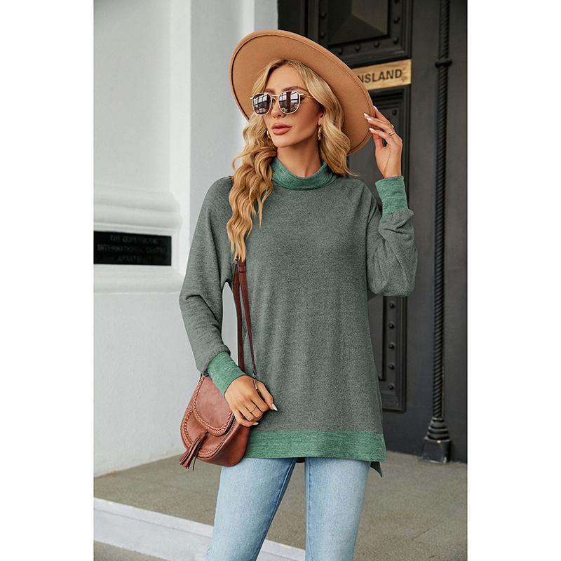 Topuri sexy la modă pentru femei, cu gât rotund, cu mâneci lungi, bluză largi, tricou cu fantă de culoare contrastantă