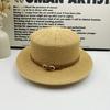 ins wind knitted Panama hat metal buckle belt decorative flat top top hat spring and summer sun protection breathable lady jazz hat