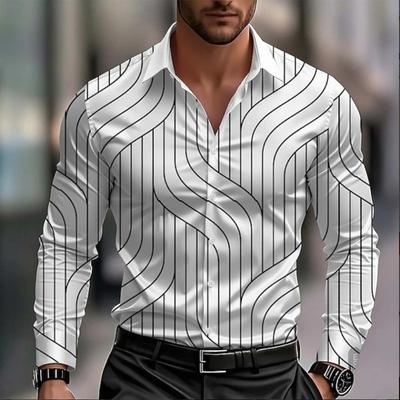 Herfst Winter Nieuw Heren Casual Lange Mouwen 3D Digitale Print Streep Lange Mouwen Shirt