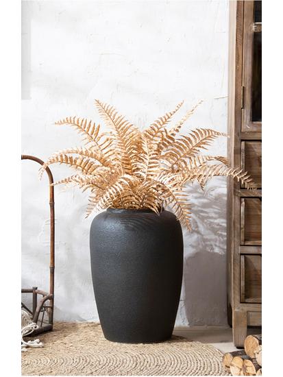 Jingdezhen Black Coarse Pottery Floor Vase: Modern Minimalist Japanese Decor for Hotel, Homestay, or Living Room.