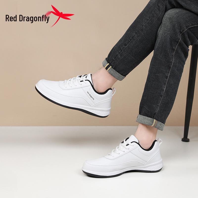 Red Dragonfly Men's Black Leather Waterproof Sports Casual Shoes - Spring/Summer Collection.