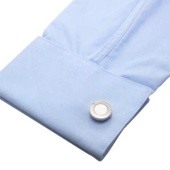 Dachshund Silver Round Cufflinks and Tie Clip Set Shell, Mother-of-Pearl (se-da027)