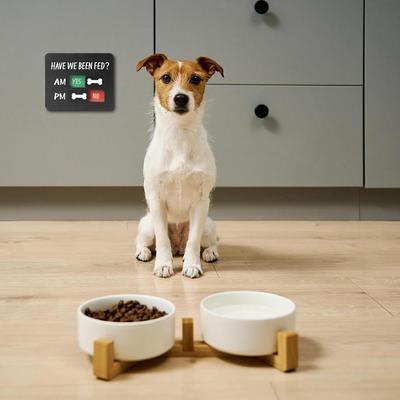 4.7"X3" Cat And Dog Feeding Reminder Sign Pet Feeding Management Acrylic Pendant Magnetic Traceless Refrigerator Sticker Pendant