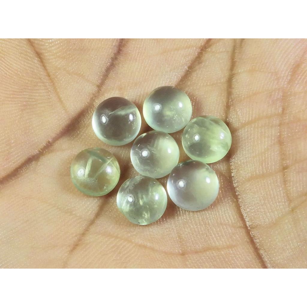 7 MM Natural Prehnite Round Cabochon Loose Gemstone 7 Pcs Lot A-263