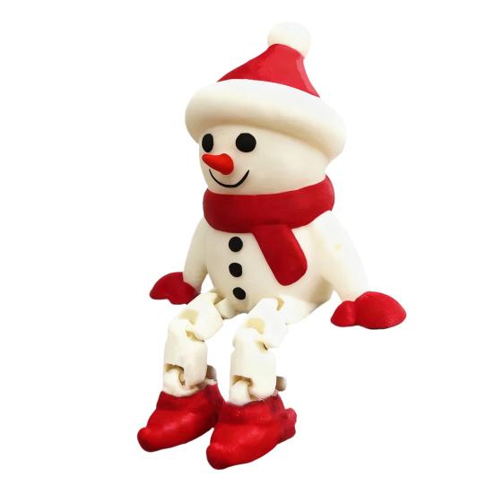 Yousheng 3D Printed Snowman Ornament Christmas Snowman Figurine with Articulated Legs Sitting Snowman Stress Relief Toy for Desk Shelf Festive