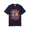 Train Hard Eat Trash T-Shirt | Cartoon Raccoon Weightlifting Tee