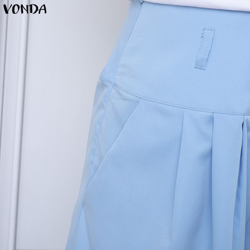 VONDA Women Casual High Zip-up Waist Casual Nonelastic Wide Leg Pants Trousers