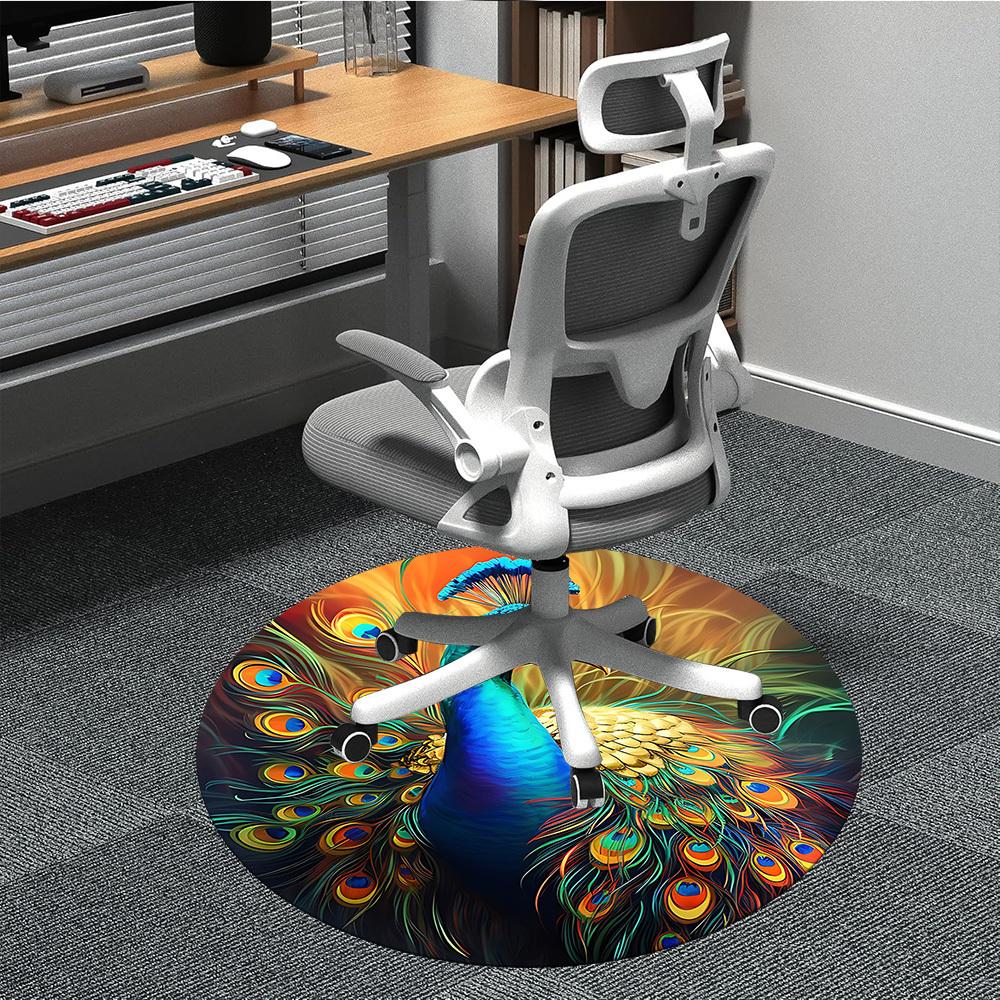 1pc Peacock Feather Art Chair Carpet for Office Non-Slip, Machine Washable Rug for Office, Room - Holiday Decor, Machine Made Yy251016171