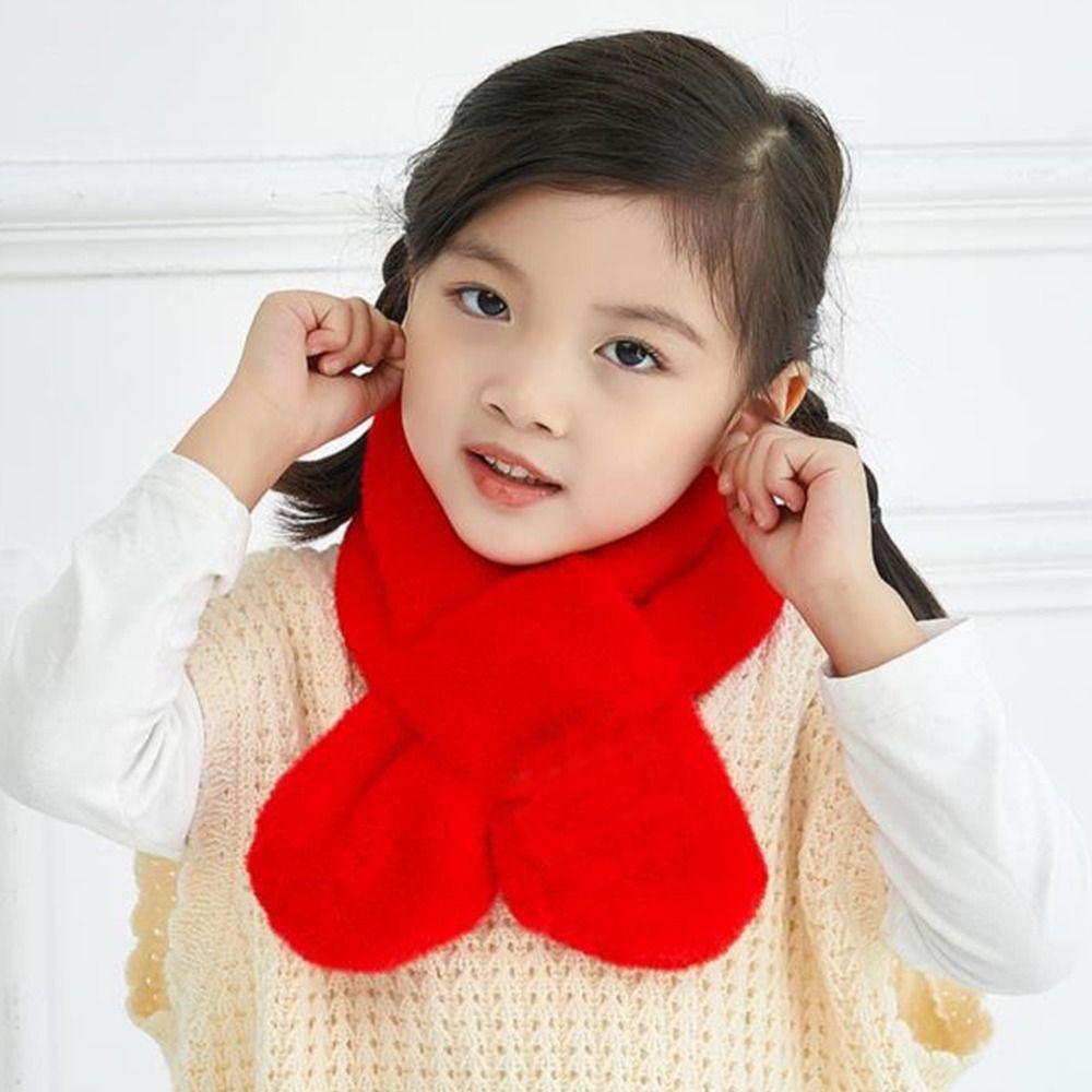 Boys Girls Winter Warm Shawl Neckerchief Wrap Cross Scarf Neck Warmer Solid Color