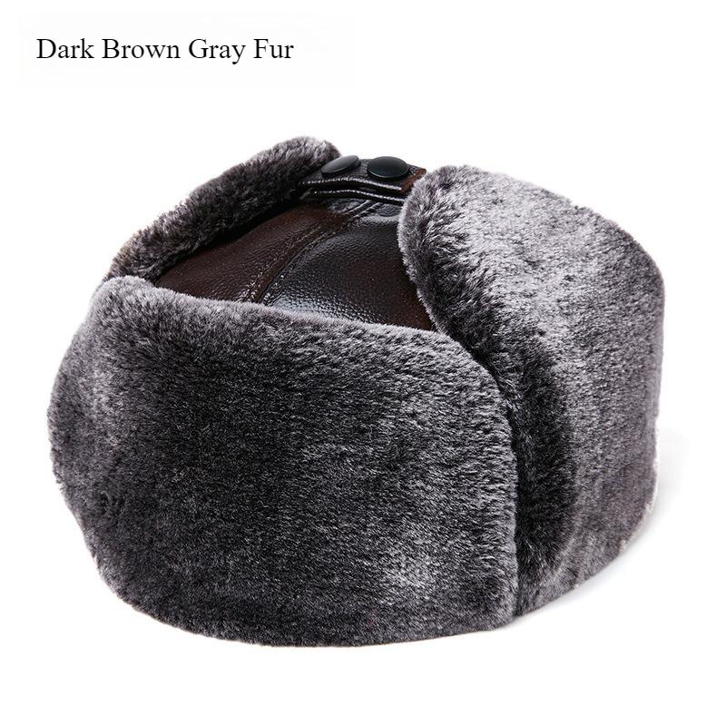 Men's Genuine Leather Ushanka Hat Russian Trapper Hat Winter Warm Thickened Bomber Cap Trooper Hat with Ear Flaps