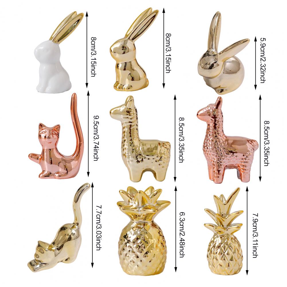 Easter Bunny Figurine Retro Design Vintage Style Mini Ceramic Bunny Statue Miniature Rabbit Cat Llama Pineapple Statue