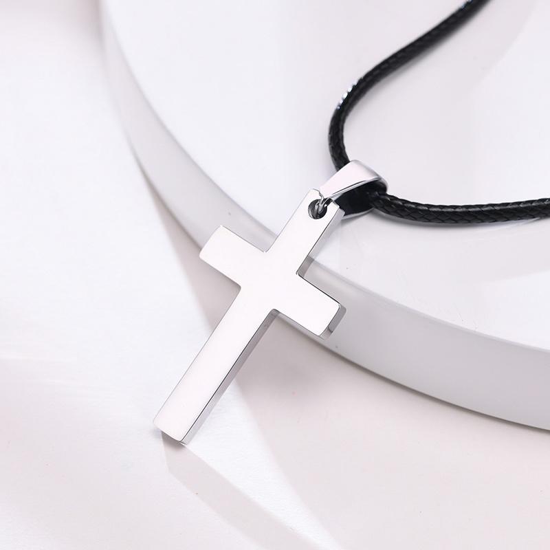 Plain Cross Necklace for Men, Silver Black Gold Color Stainless Steel Simple Cross Pendant Necklace Collar