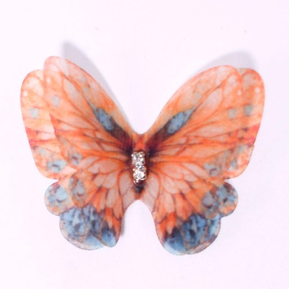 50Pcs 3D Organza Fabric Butterfly Appliques Double-layer Translucent Chiffon Butterfly Embroidered Patches Colorful