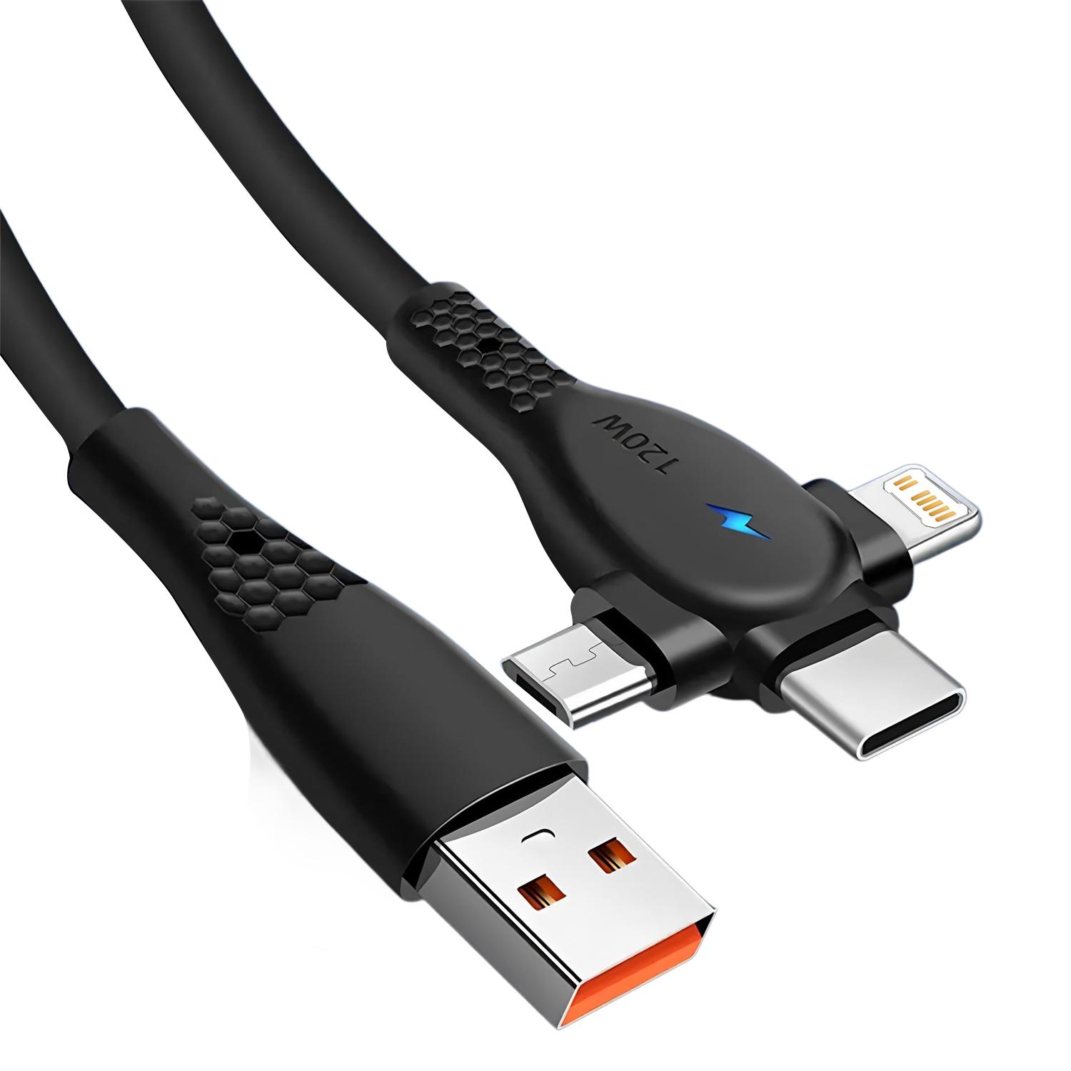 

3 in 1 USB Cable 6A Micro USB Type C Charging Cable For iPhone 14 13 12 Huawei Honor Xiaomi 13 ViVo Oppo Data Cord чёрный