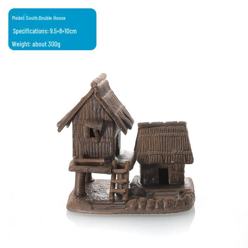 Ceramic Fish Tank Decoration: Water-Absorbing Stone Ornament for Aquariums, Gardens, and Bonsai – Thatched and Bamboo Houses.