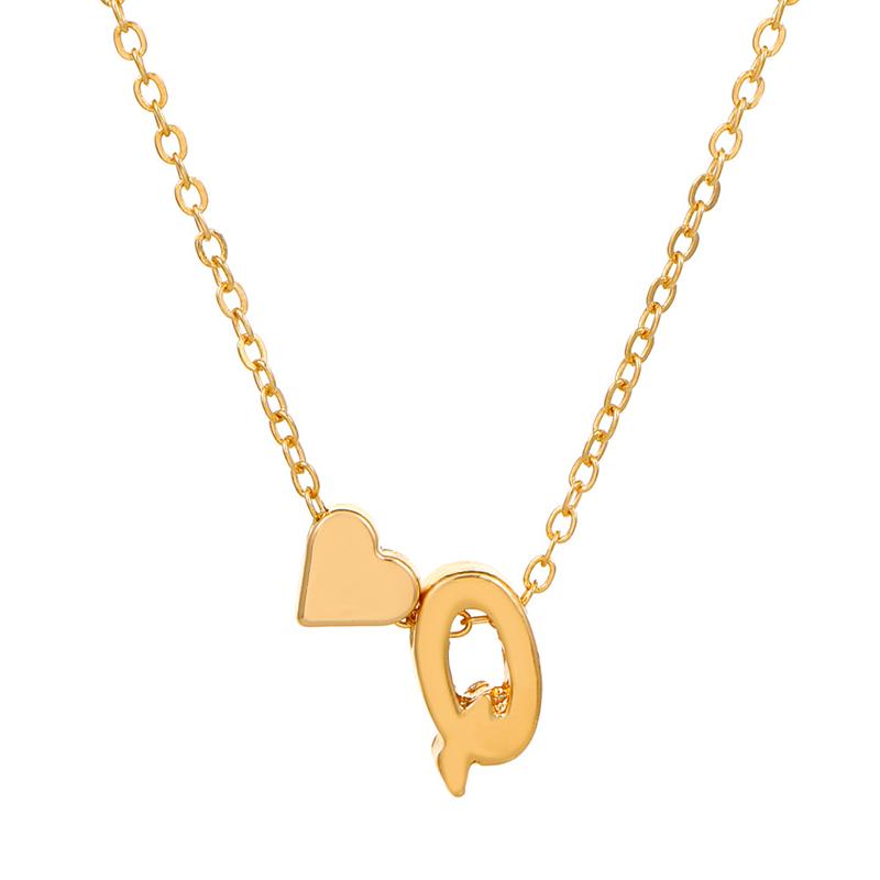 New Trendy Capital A-Z Women's Necklaces Gold Color Short Chain Heart Pendants Sexy Daily Wear Neck Jewelry Party Decor Collar