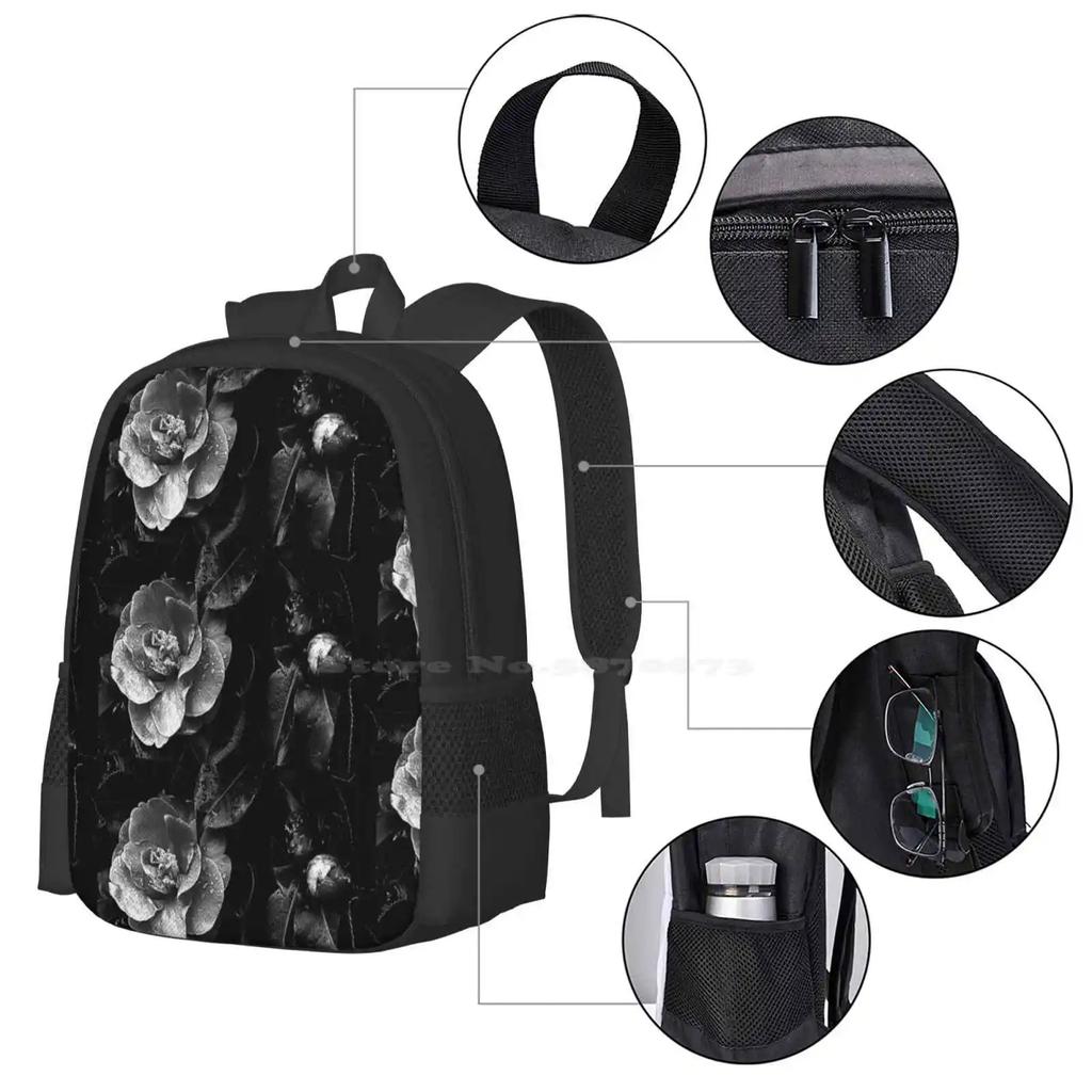 The Darkness Within Hot Sale Schoolbag Backpack Fashion Bags B W Dark Flower