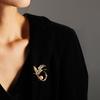 Elegant Copper Inlaid Zirconia Leaf Brooch with Freshwater Pearl