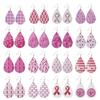 Pink Ribbon Faux Leather Water Drop Breast Cancer Awareness Earrings