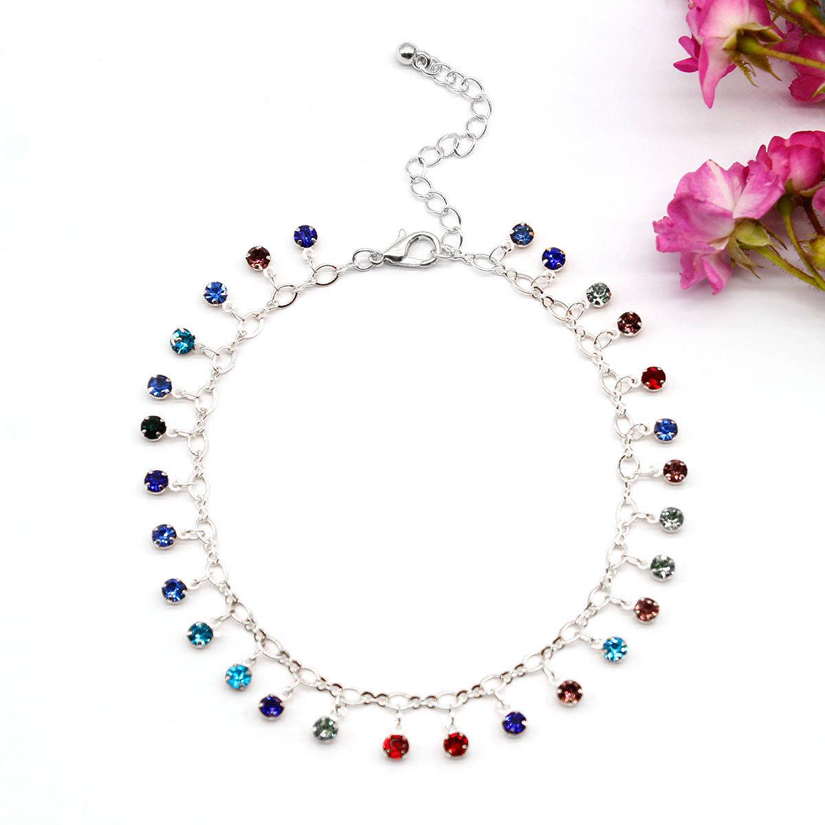 

European and American accessories, crystal micro-inlaid diamond anklets, creative beach personalized versatile foot jewelry срібний