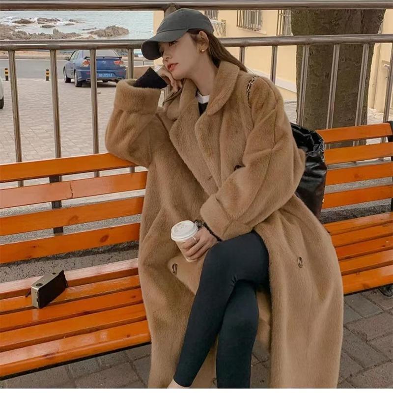 

2 Autumn and winter thickened and lengthened suit collar coat imitation mink plush imitation fur jacket women s clothing plus cotton tide S