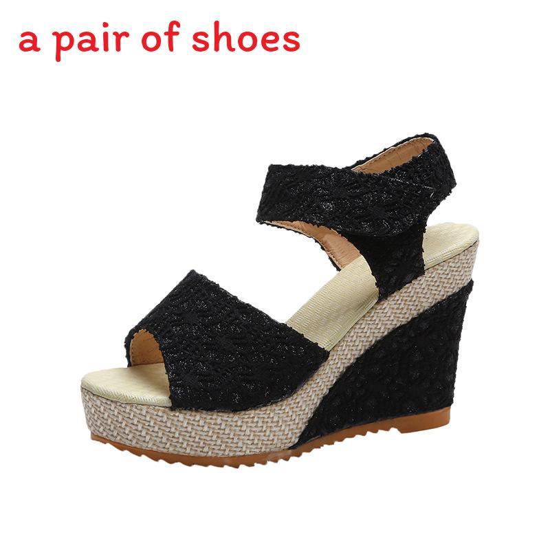 Summer Womens Casual Sandals With Thick Sole And Velcro Closure For Comfort And Height