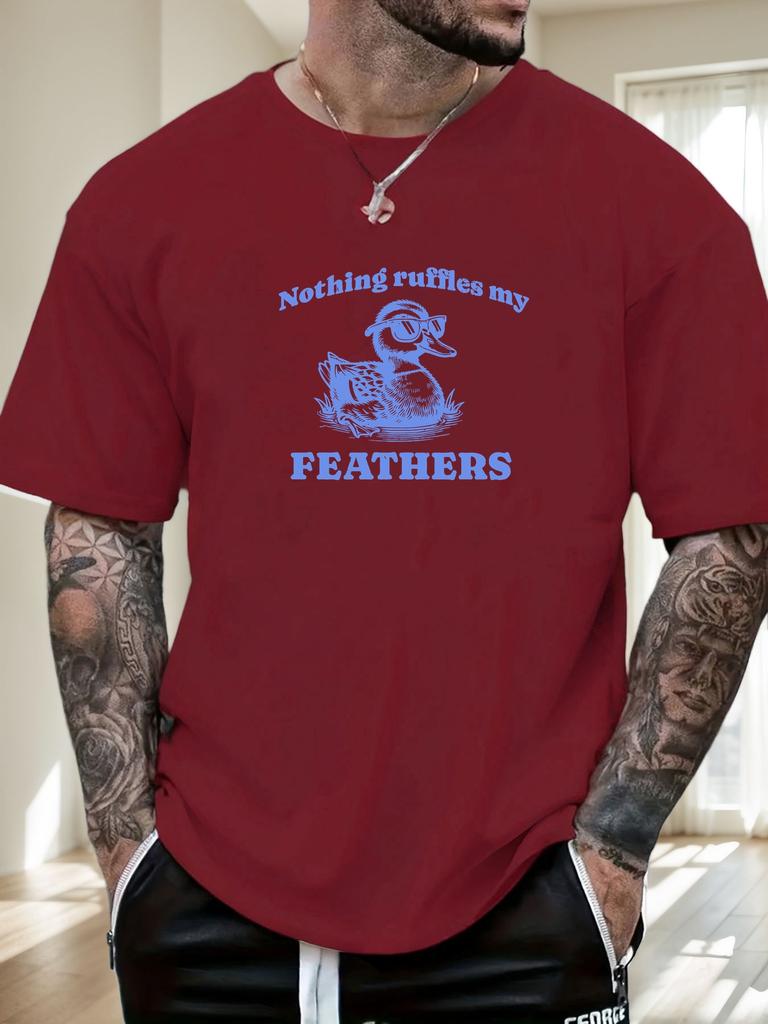 Mens Duck Graphic TShirt Nothing Ruffles My FEATHERS Cotton Short Sleeve Breathable Comfort Fit Soft Light Casual Daily Top