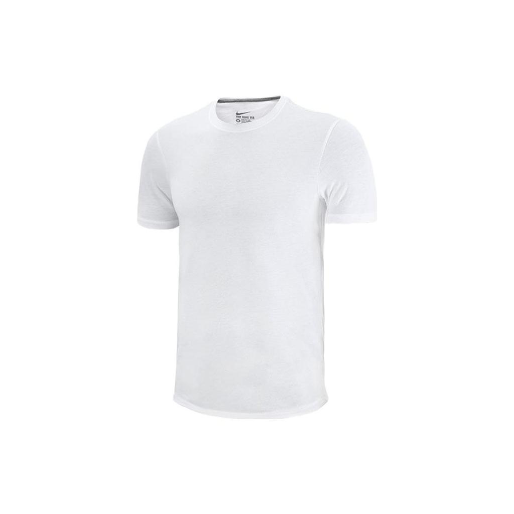 Nike Solid Color Logo Crew Neck Sport T-Shirt Men Tops White 743036-100