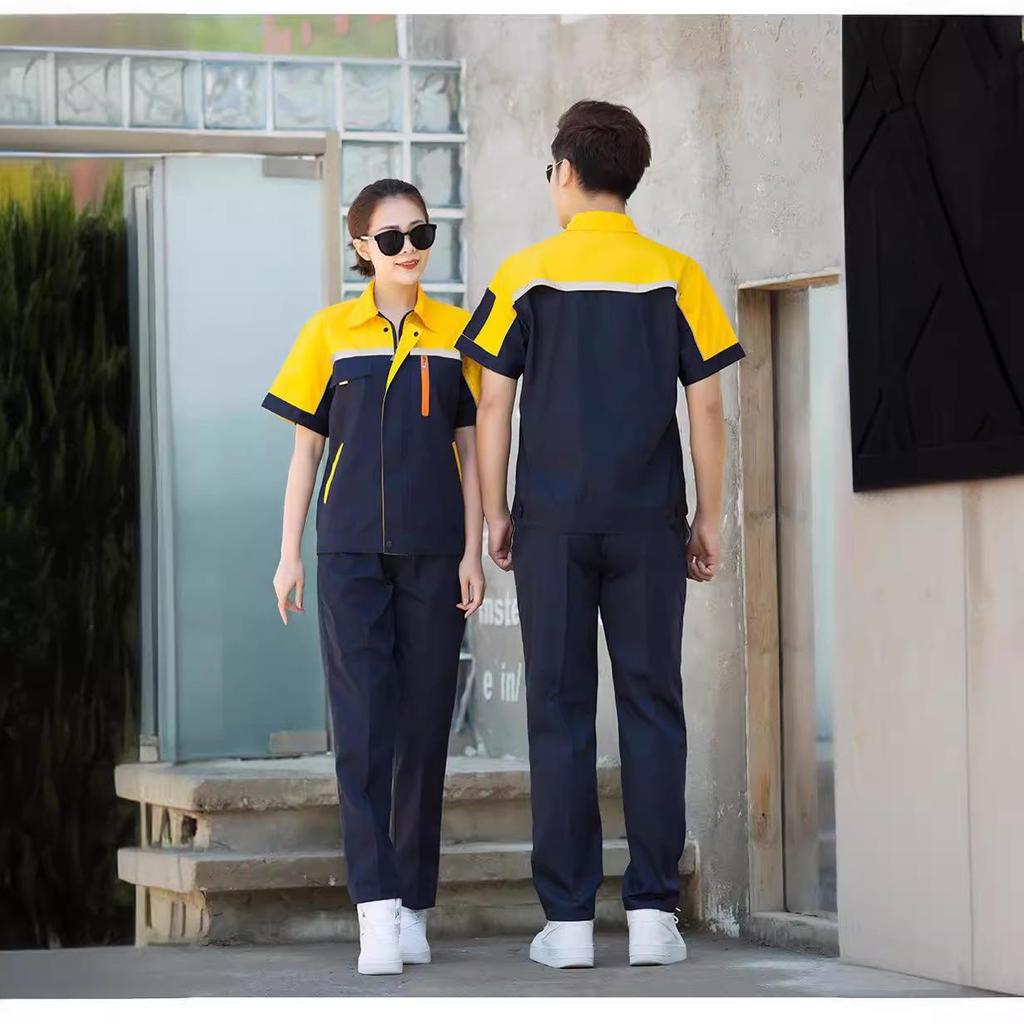 Summer Workwear Set: Men's & Women's Short Sleeve, Breathable, Thin Overalls with Large Pockets for Auto Repair & Labor Protection