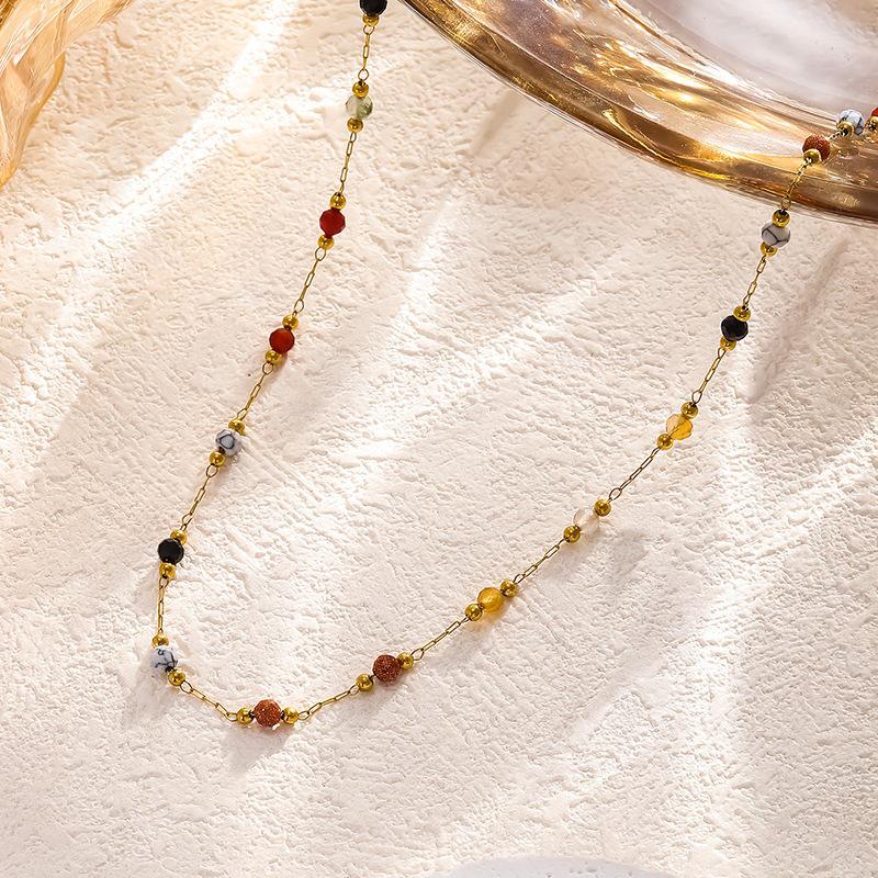 Elegant 18k Gold Titanium Necklace & Bracelet Set with Natural Stone Design for Women
