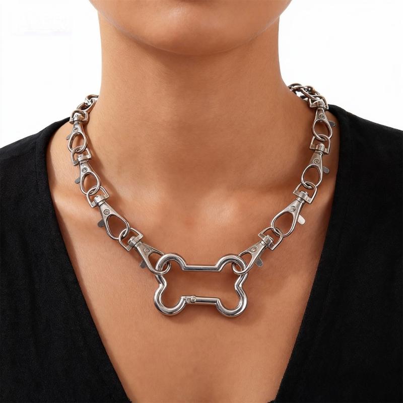 Trendy Bone Clasp Pendant Necklace Alloy Jewelry Lightweight Designs Clavicle Chain For Casual Party Dating