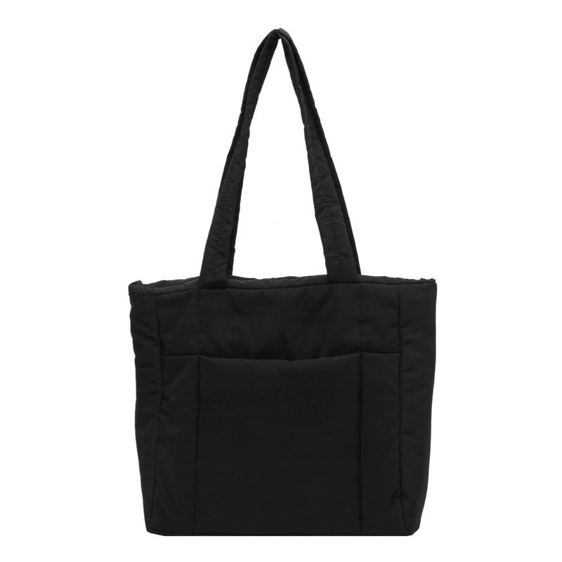 Women Winter Puffer Bags Solid Color Simple Cloud Bag Large Capacity Fashion Laptop Handbags Simple Trendy Commuting Bags чёрный