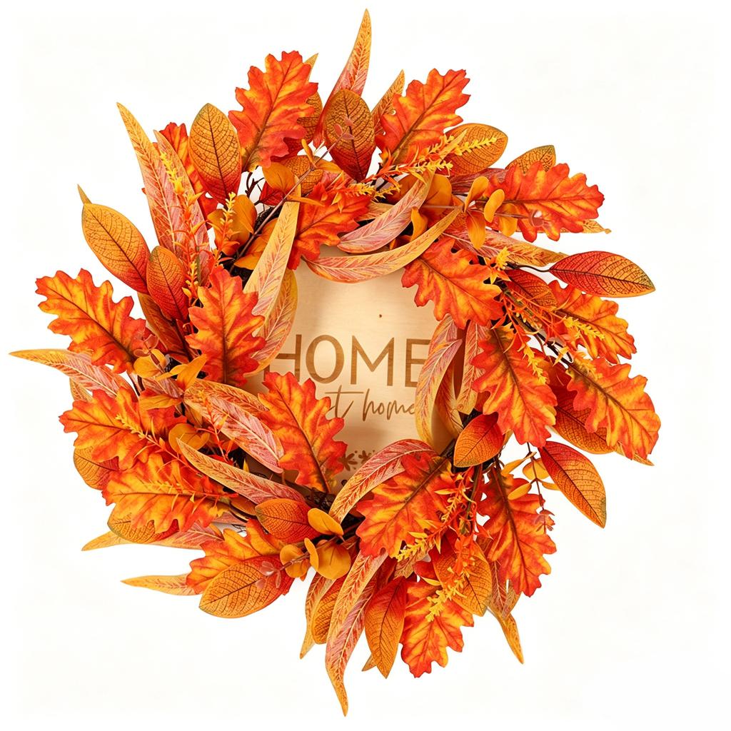 50cm Autumn Leaf Wreath Front Door Decoration Thanksgiving Fall Harvest Festival Seasonal Home Decor Artificial Leaf Garland
