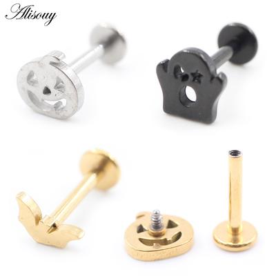1 Adet Paslanmaz Çelik Cadılar Bayramı Balkabağı Yarasa Hayalet Yıldız Tragus Helix Labret Dudak Yüzükleri Kıkırdak Kulak Küpe Piercing Vücut Takısı