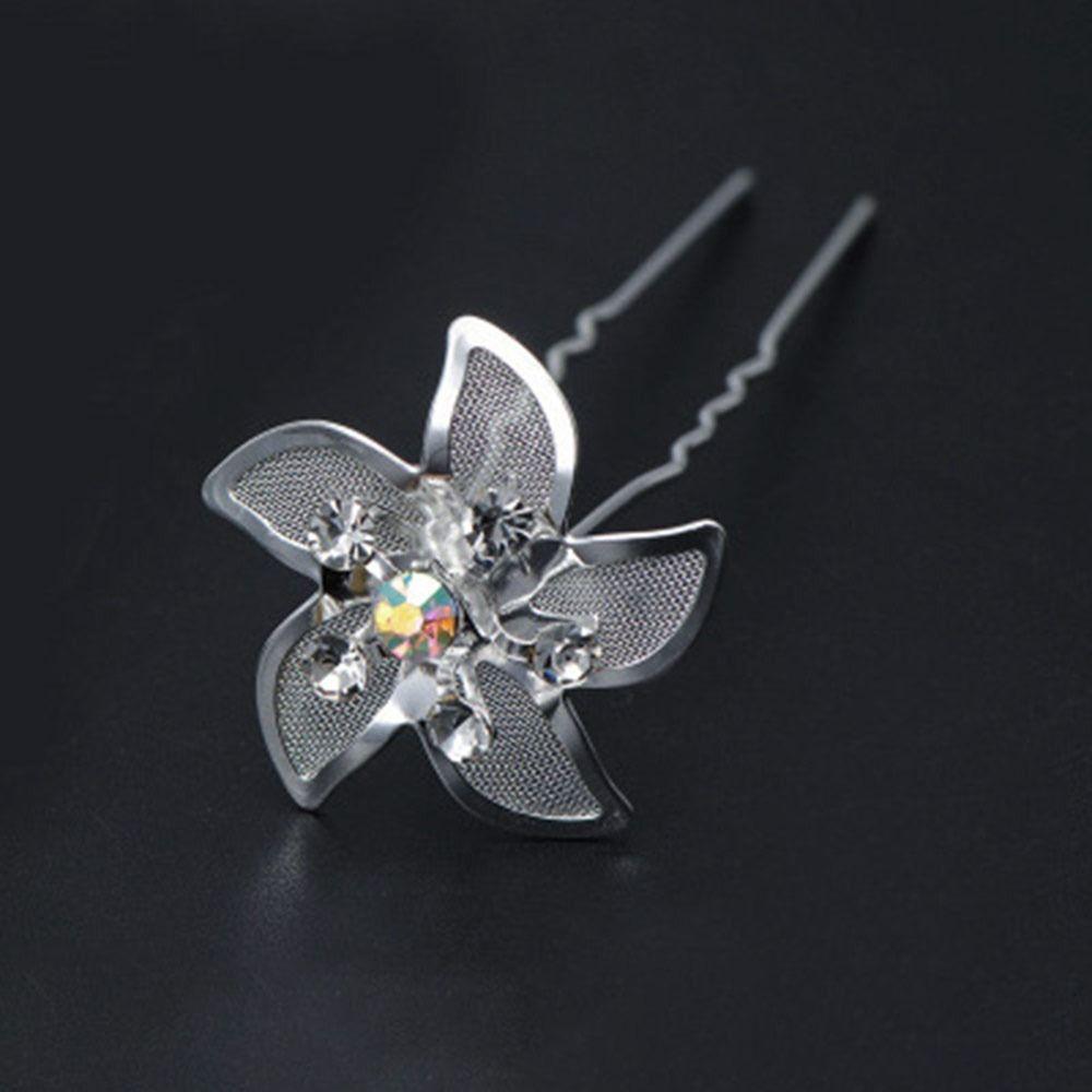 5Pcs Fashion Bridal U-shaped Rhinestone Pearl Flower Hairpin Metal Hair Barrette Rhinestone Hair Clip Crystal Flower Hair Fork