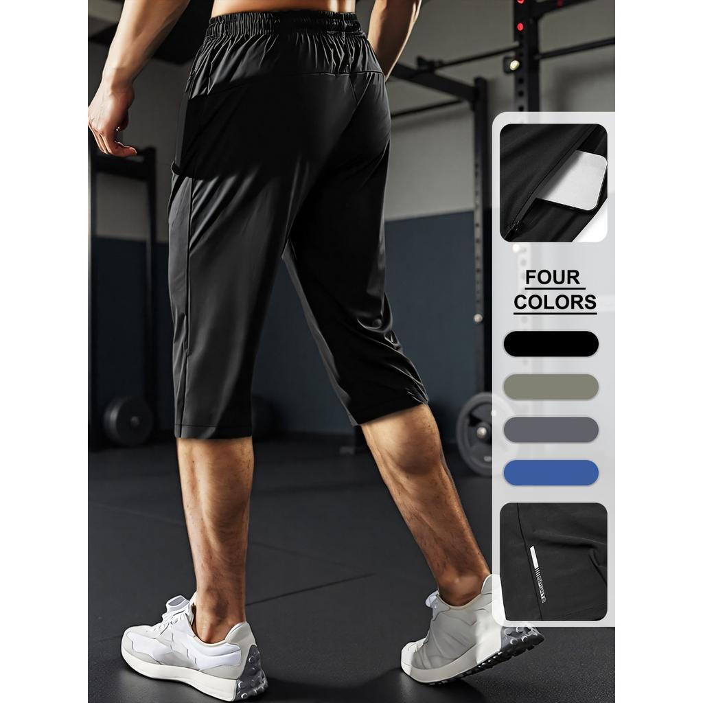Men's Plus Size Lightweight Quick Drying Sports Pants with Zippered Pockets and Reflective Strips - High Stretch and Breathable, Fitness Apparel