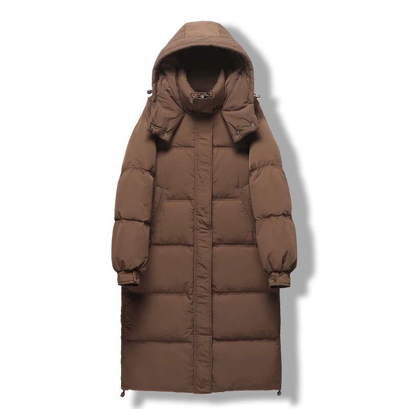 New down jacket women's knee length thickened removable hat quilt fashionable winter