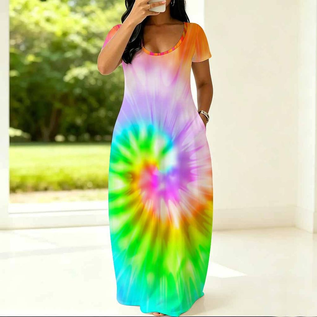 Oversized Ladies Crew Neck Dress Short Sleeve Soft Fabric Garment For Summer Picnic And Daily Casual Use