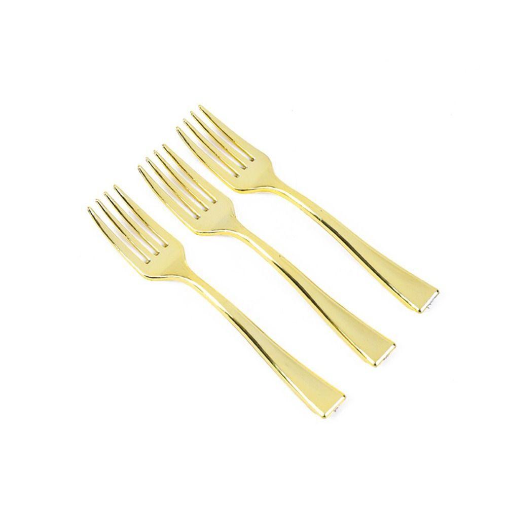 48PCS Disposable Mini Spoon Fork Gold Silver Plastics Ice Cream Scoop Tasting Spoons Party Tableware Dessert Fork Spoons