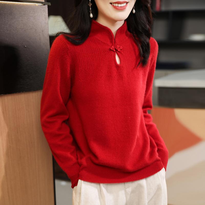 

Жіночий кашеміровий светр Qinghe кашемір 30% кашемір 70% шерсть Жіночий осінньо-зимовий кашеміровий светр м який і теплий XXL червоний