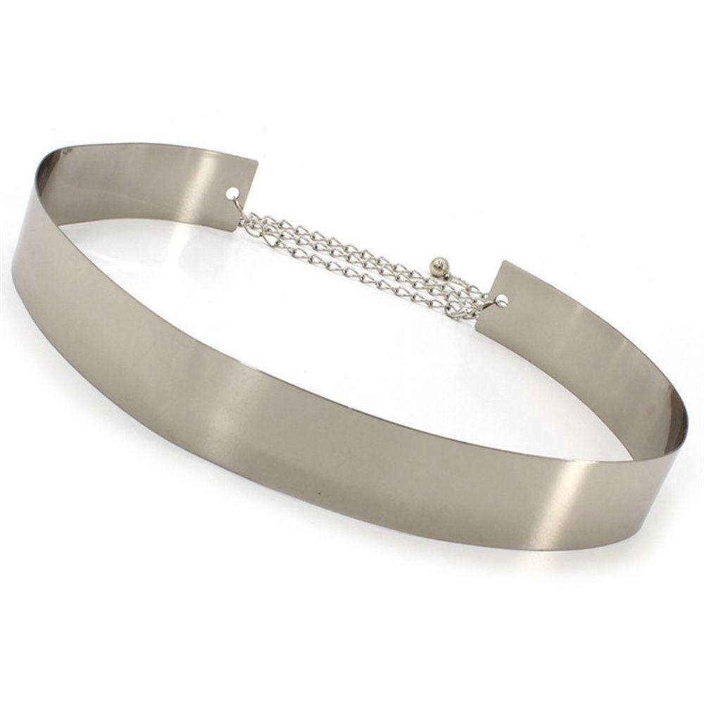 Waist Ornament Sequined Metal Wide Belt Gold Silver Color Mirror Waistband Wide Waist Belt Silver