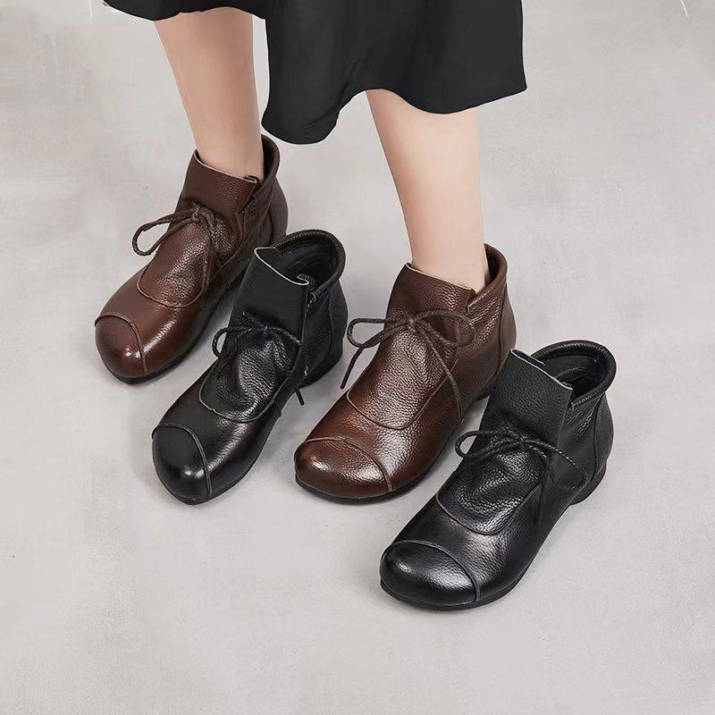 Fashion AIYUQI 2025 new women's Leather boots Vintage flat ankle boots for women Large size comfortable winter female boots