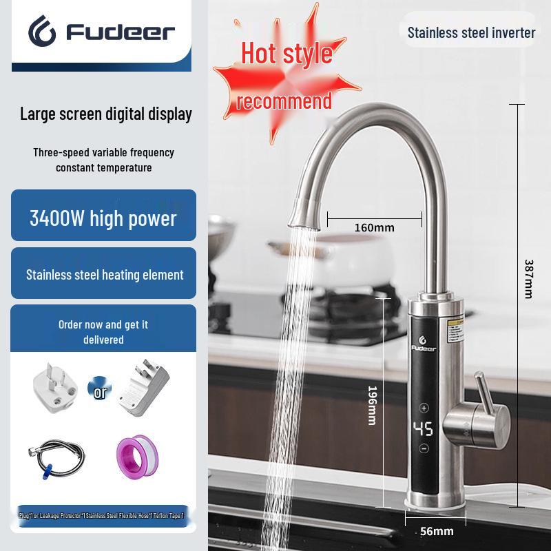 Stainless Steel Electric Faucet with Intelligent Temperature Control for Instant Hot and Cold Water