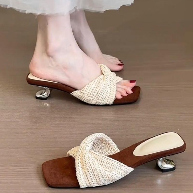 Sandale Romane Retro Țesute cu Platformă cu Vârf Deschis Papuci de Plajă Femei Sensul Designului Vaion Sle Cap Plat Respirabile Vară Șlapă
