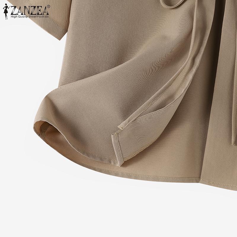 ZANZEA Women Casual V-Neck Short Sleeve Lace Up Cardigan Blouse