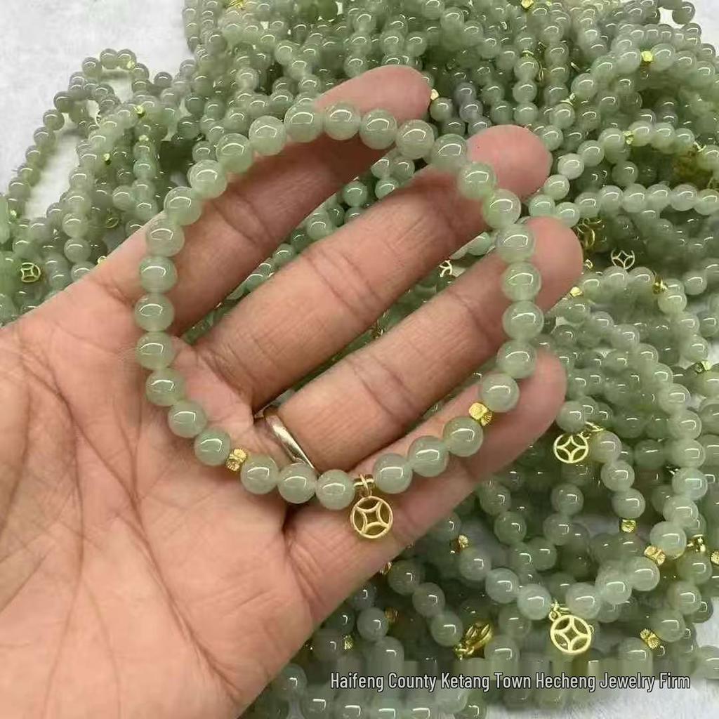 Hetian Jade Beaded Bracelet with Qinghai Material - DIY Design, Buddhist Round Beads Jewelry.