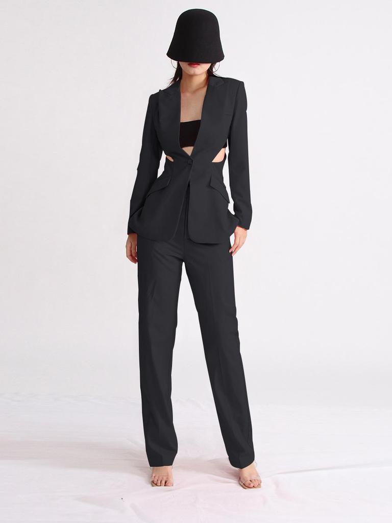 2025 Spring Women's Elegant Hollow Waist Suit: Jacket & High-Waisted Trousers